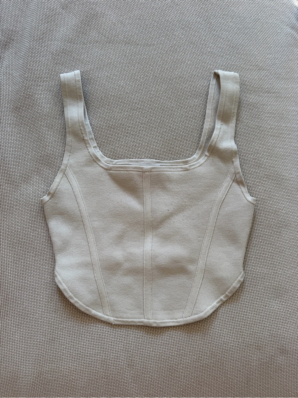 Babaton Corset Square Neck Crop Top in Light Beige
